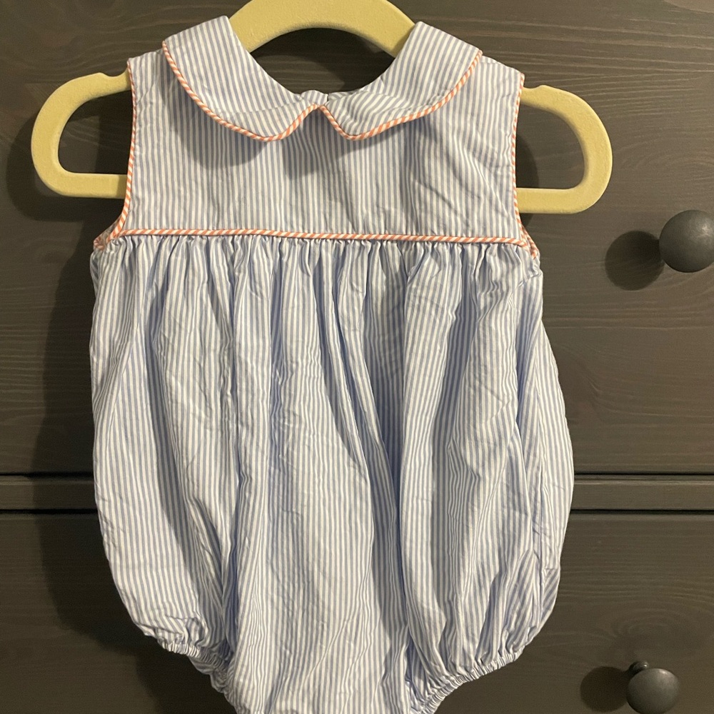 Sophie & Lucas Classic Bubble Blue and White Striped Baby Romper